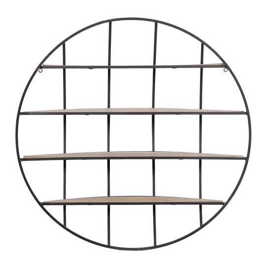 36" Light Brown Iron Round Wall Shelf Unit